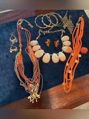 Chicos Gold-Tone Multi-Chain Necklace with Orange Accents
